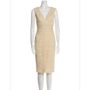 Tadashi Shoji Vintage 80s Cream Silk Ruched Bodycon Dress Size 10